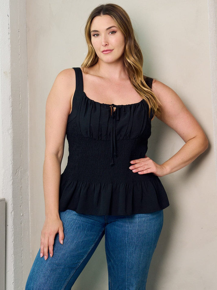 PLUS SIZE SLEEVELESS SMOCK PLEPLUM TANK TOP