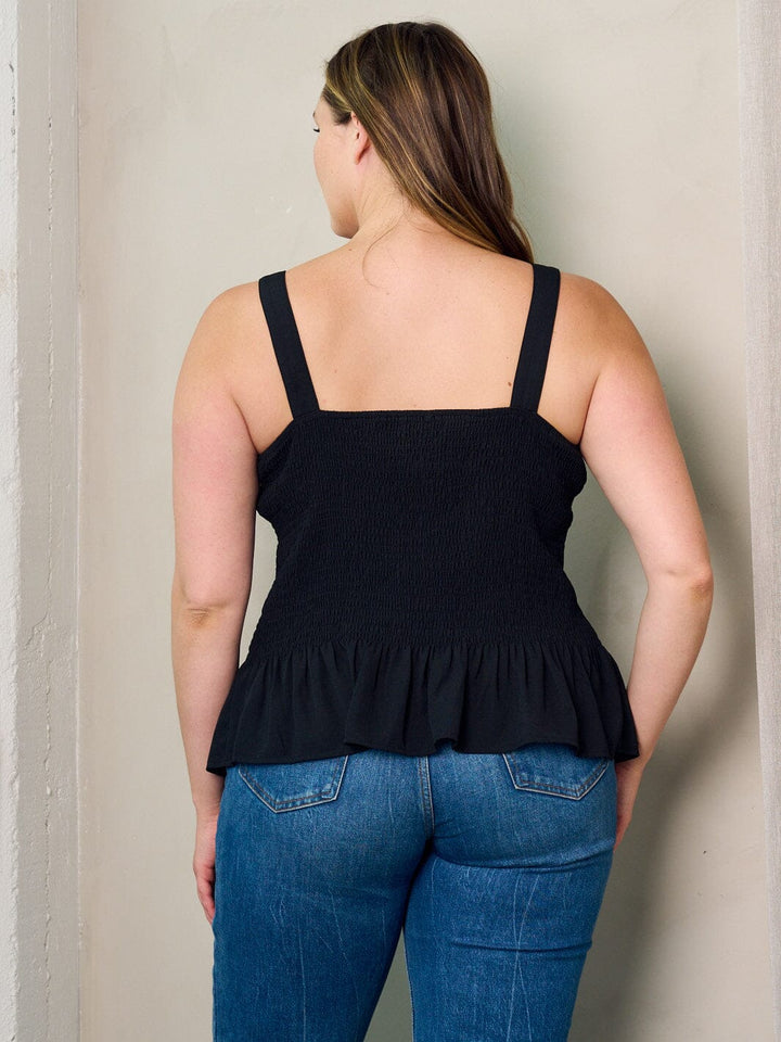 PLUS SIZE SLEEVELESS SMOCK PLEPLUM TANK TOP