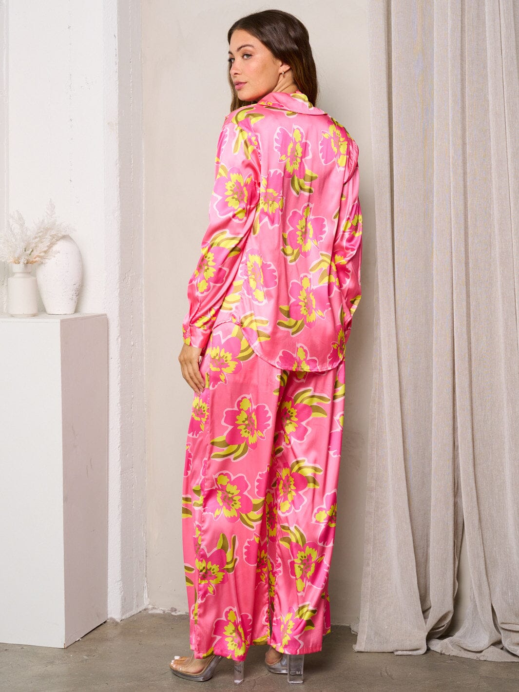 WOMEN'S LONG SLEEVE W/BRA & WIDEL LEG PANTS PRINTED 3PC. SET