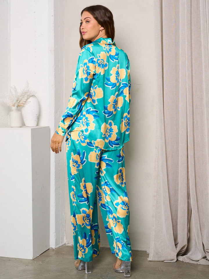 WOMEN'S LONG SLEEVE W/BRA & WIDEL LEG PANTS PRINTED 3PC. SET