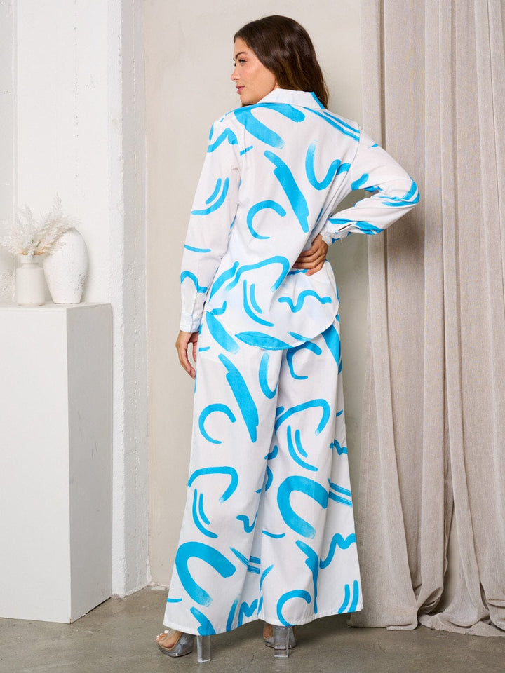 WOMEN'S LONG SLEEVE W/BRA & WIDEL LEG PANTS PRINTED 3PC. SET