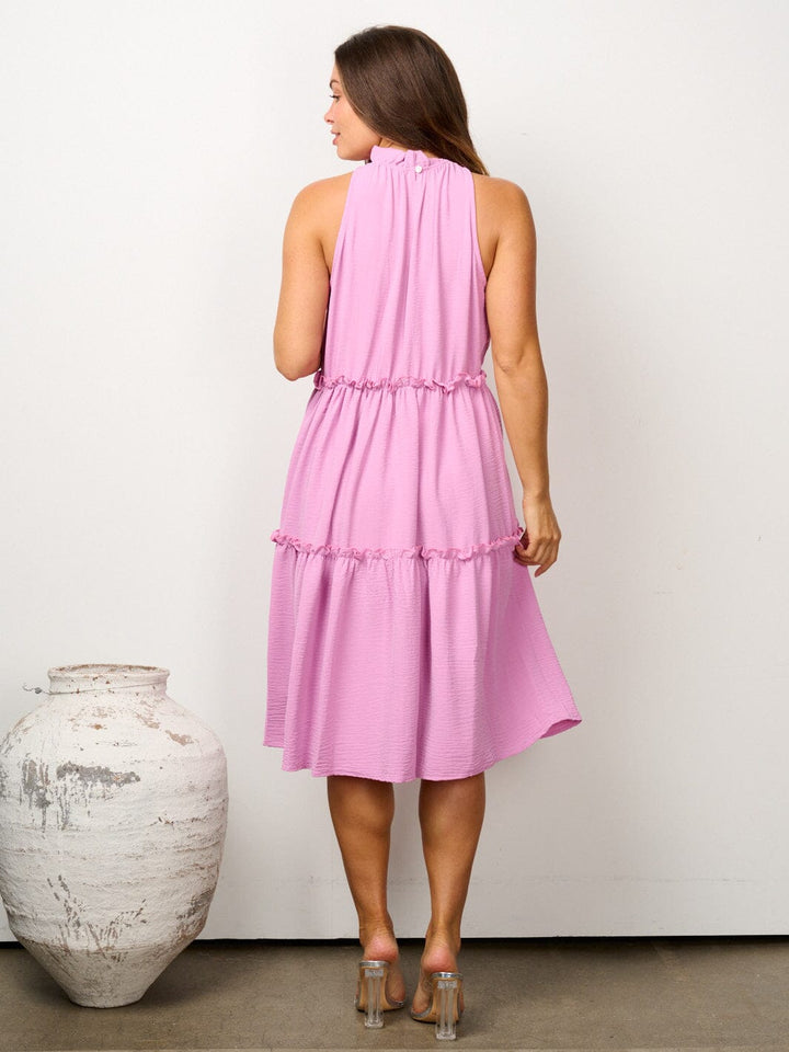 WOMEN'S SLEEVELESS HALTER NECK TIERED MIDI DRESS
