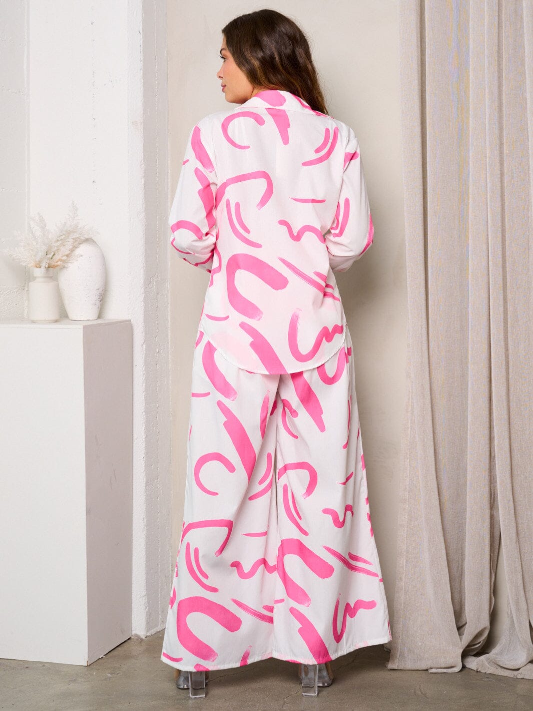 WOMEN'S LONG SLEEVE W/BRA & WIDEL LEG PANTS PRINTED 3PC. SET