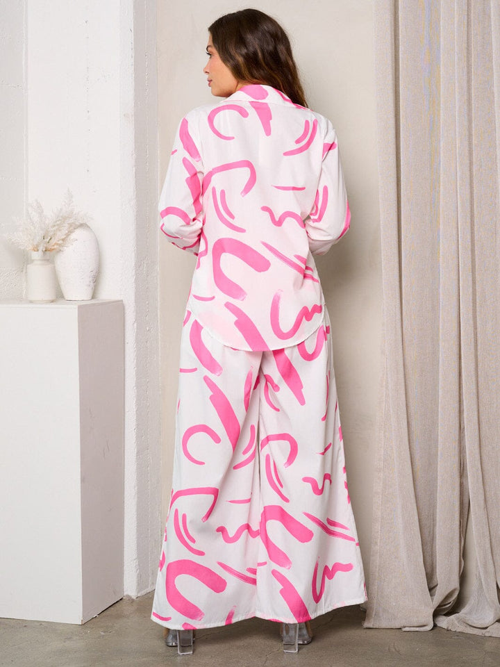 WOMEN'S LONG SLEEVE W/BRA & WIDEL LEG PANTS PRINTED 3PC. SET