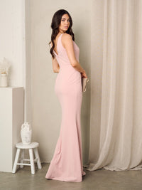 WOMEN'S SLEEVELESS V-NECK BODYCON MAXI GOWN DRESS