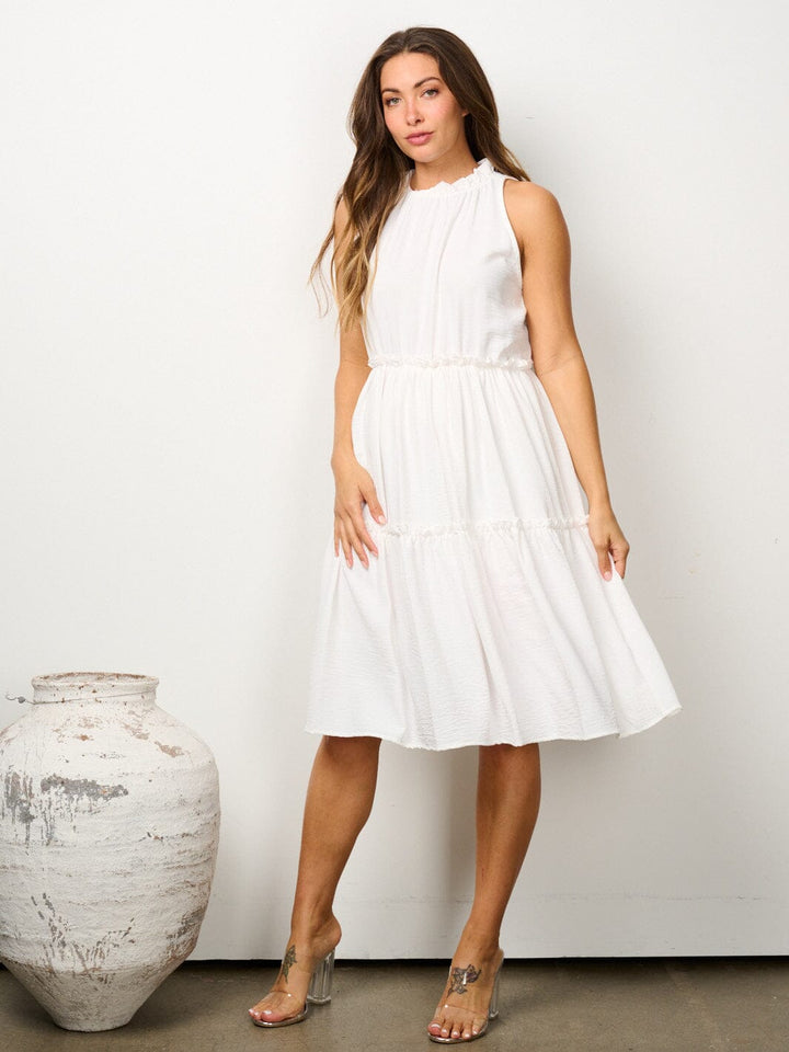 WOMEN'S SLEEVELESS HALTER NECK TIERED MIDI DRESS