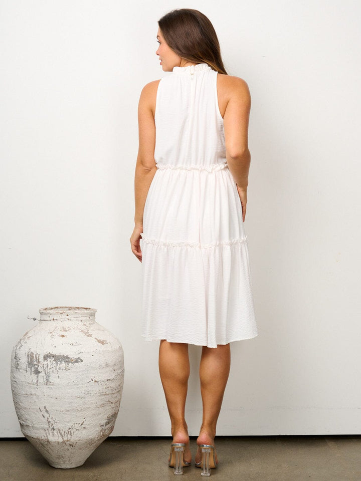 WOMEN'S SLEEVELESS HALTER NECK TIERED MIDI DRESS