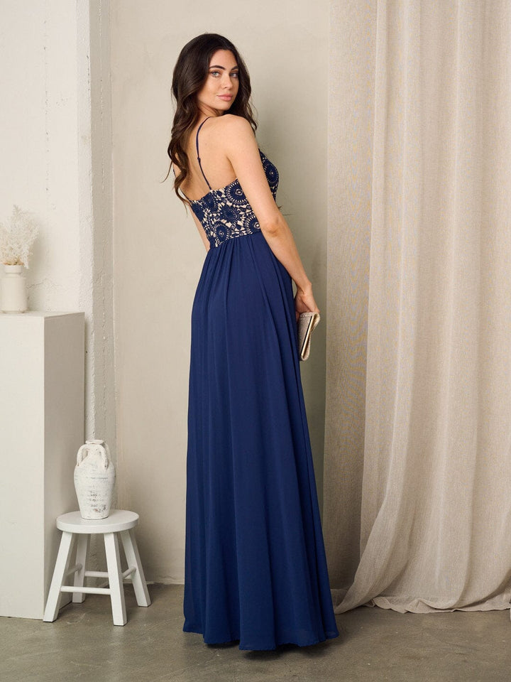 WOMEN'S SLEEVELESS LACE EMBROIDERY V-NECK MAXI GOWN DRESS