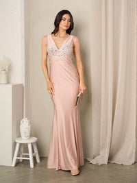 WOMEN'S SLEEVELESS V-NECK STUDS MAXI GOWN DRESS