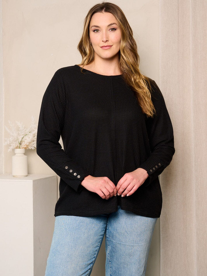 PLUS SIZE LONG BUTTON DETAILED SLEEVES TUNIC TOP