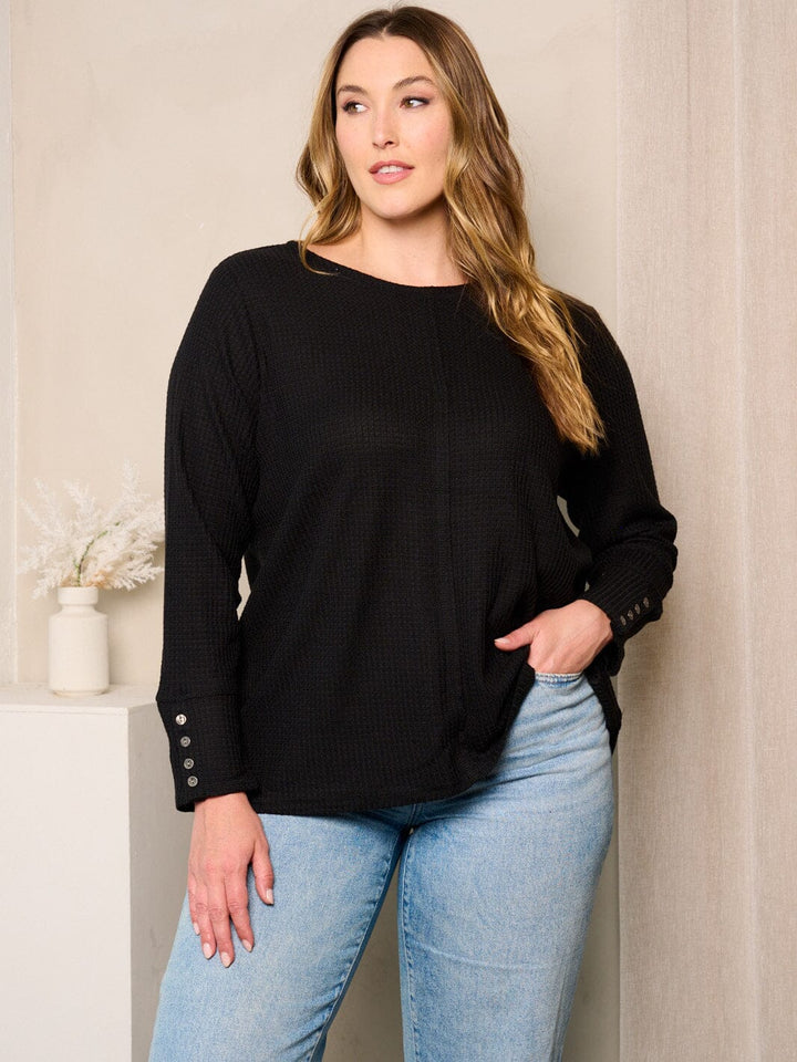 PLUS SIZE LONG BUTTON DETAILED SLEEVES TUNIC TOP