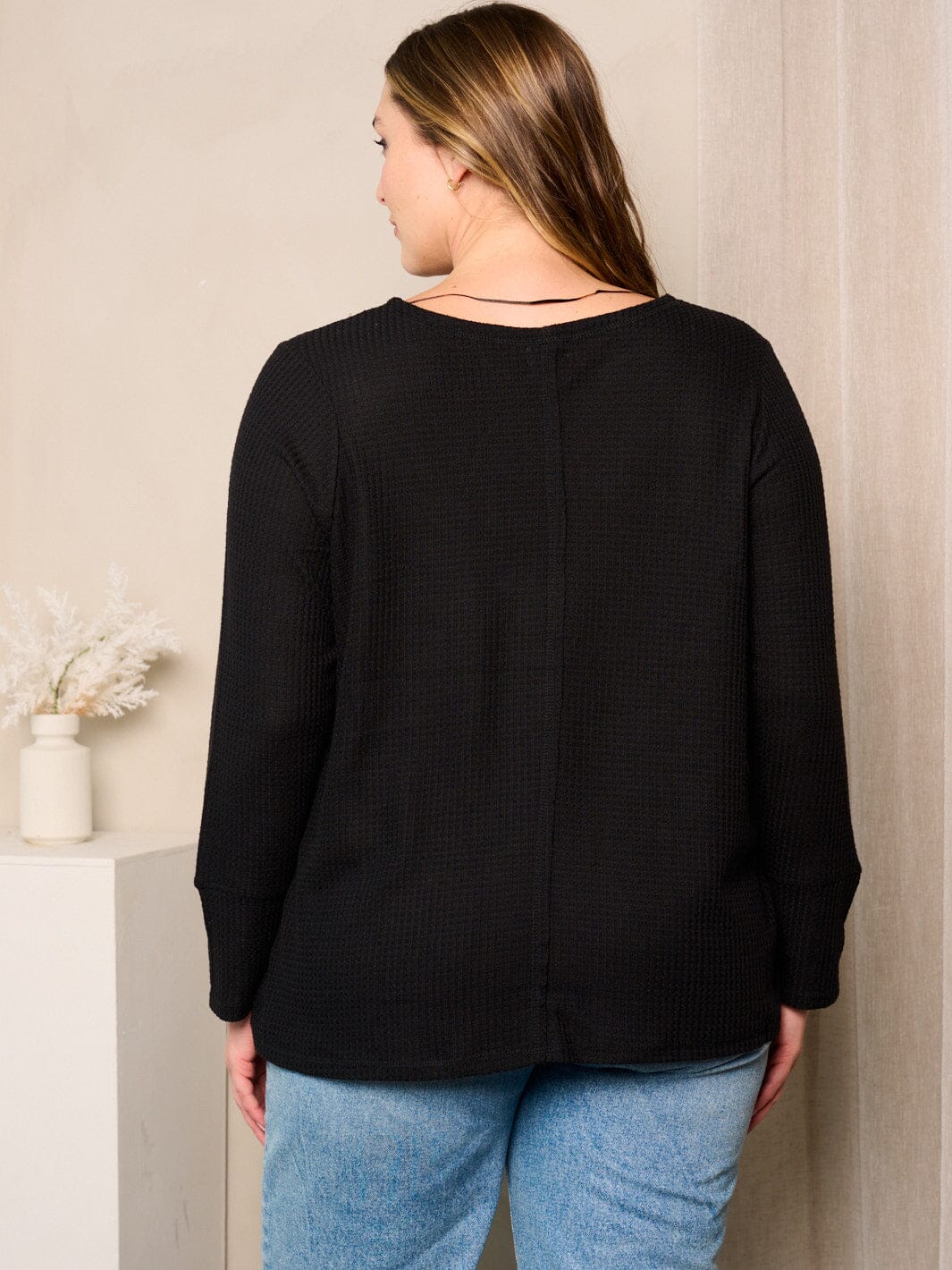 PLUS SIZE LONG BUTTON DETAILED SLEEVES TUNIC TOP