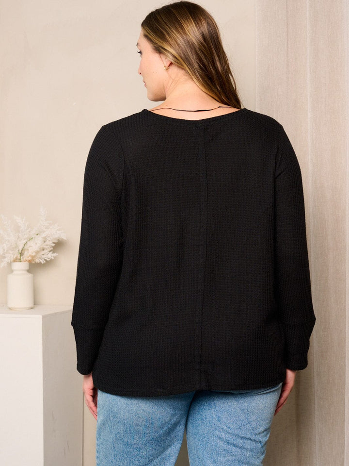 PLUS SIZE LONG BUTTON DETAILED SLEEVES TUNIC TOP