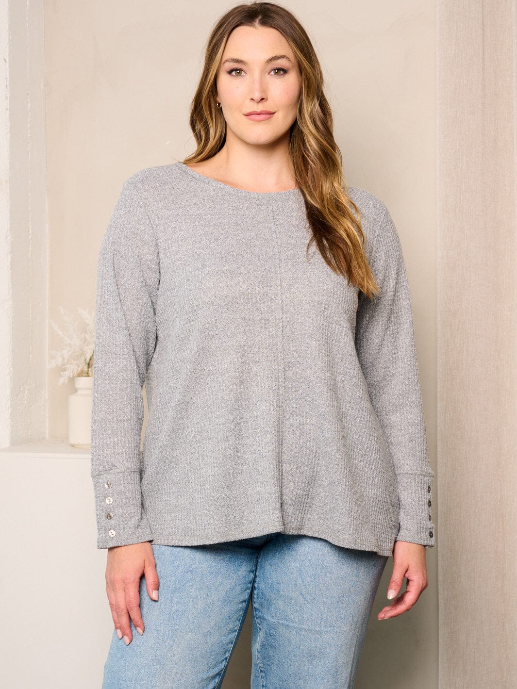 PLUS SIZE LONG BUTTON DETAILED SLEEVES TUNIC TOP