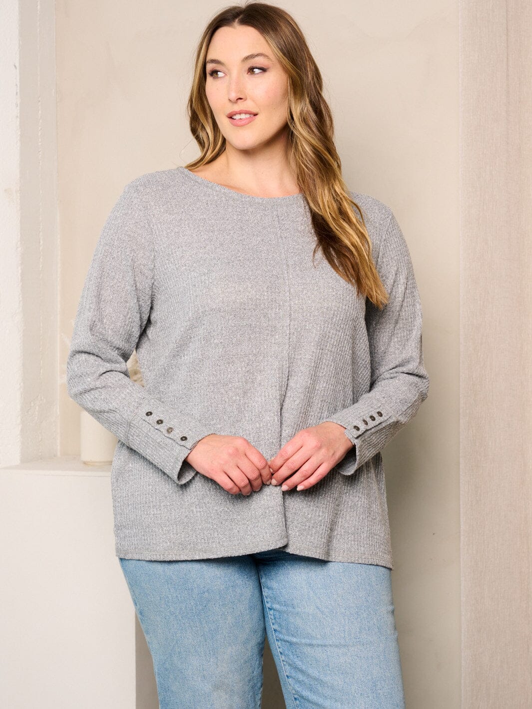 PLUS SIZE LONG BUTTON DETAILED SLEEVES TUNIC TOP