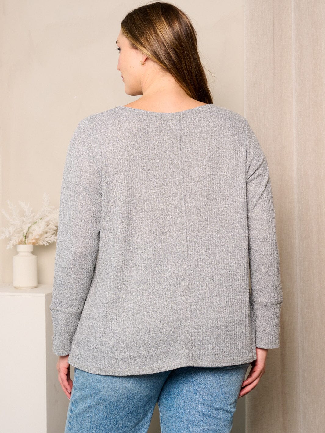 PLUS SIZE LONG BUTTON DETAILED SLEEVES TUNIC TOP