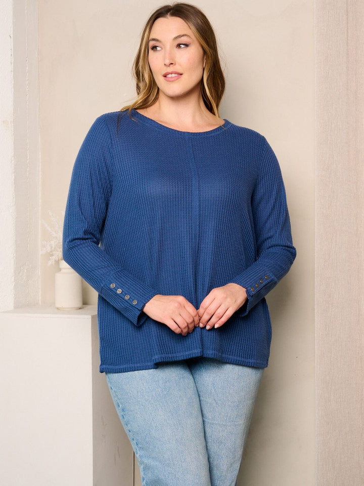 PLUS SIZE LONG BUTTON DETAILED SLEEVES TUNIC TOP