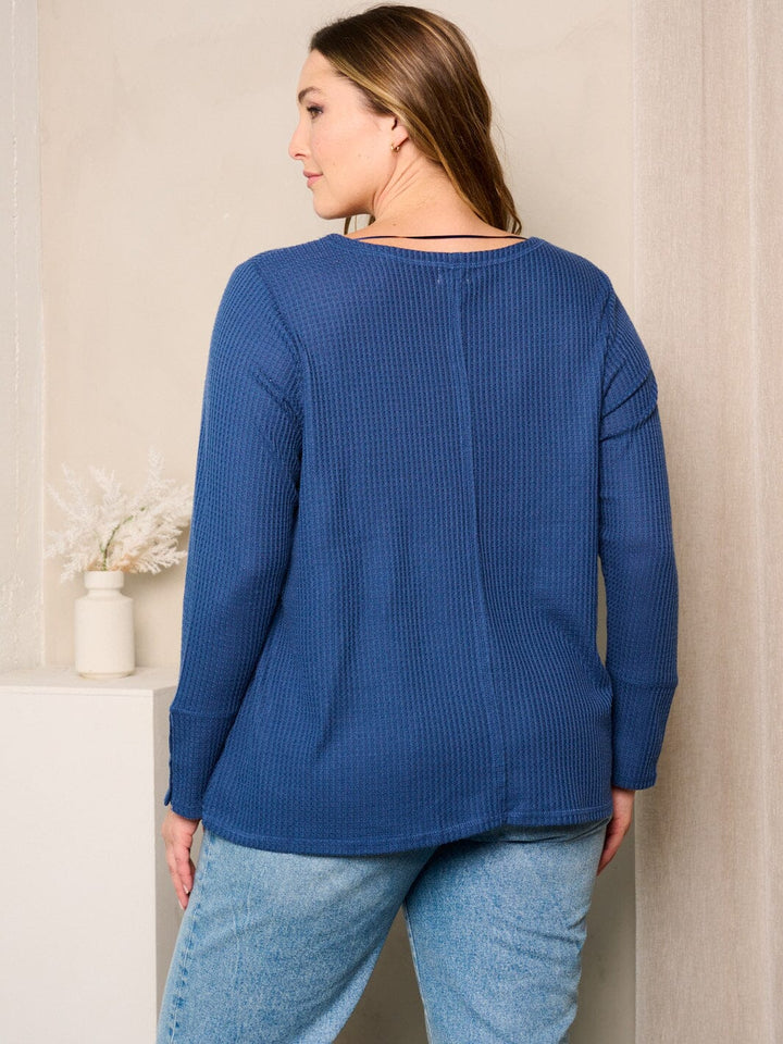 PLUS SIZE LONG BUTTON DETAILED SLEEVES TUNIC TOP