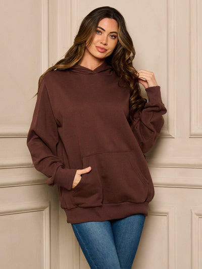 WOMEN'S LONG SLEEVE FRONT POCKETS PULLOVER HOODED SWEATER