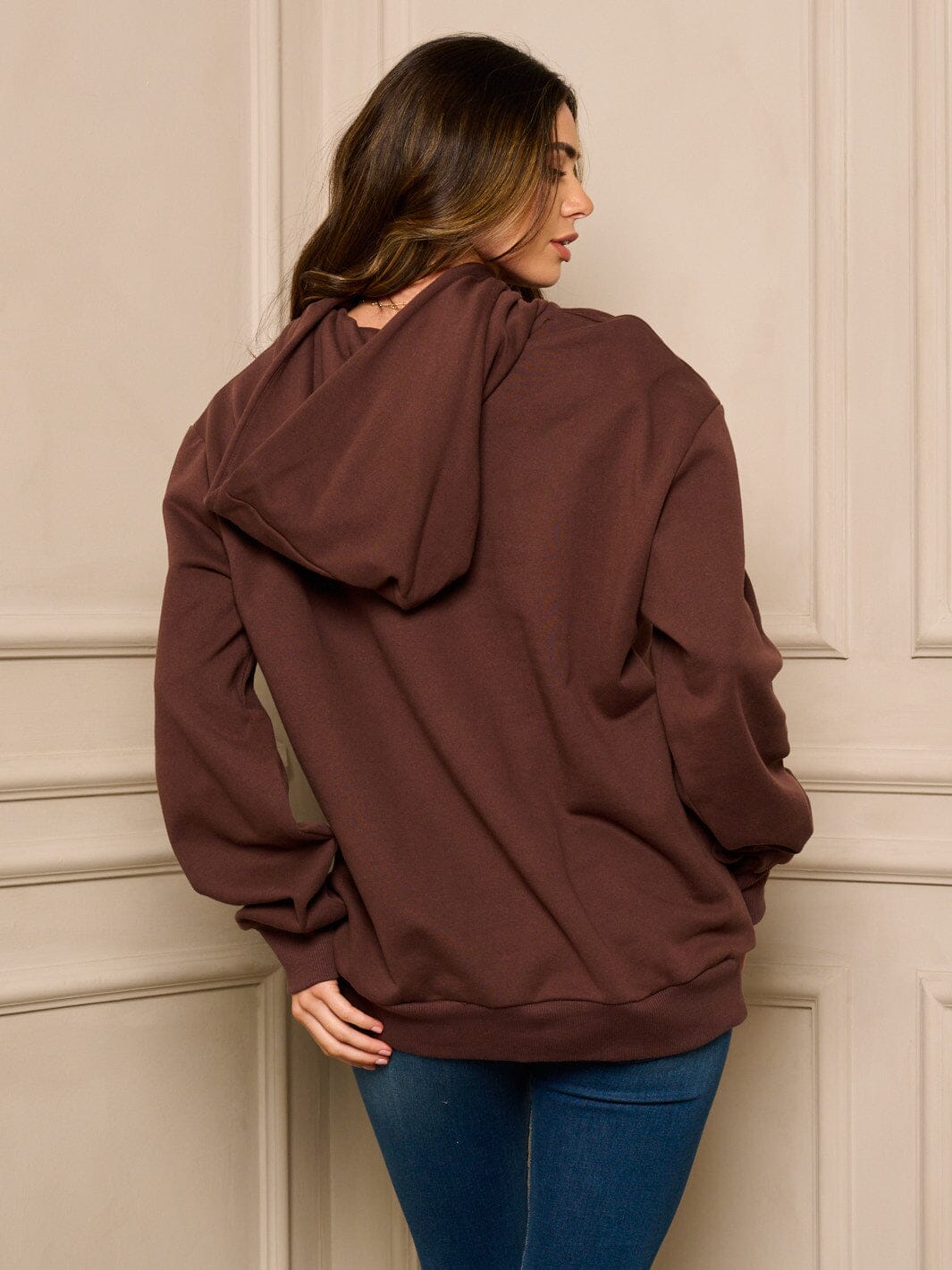 WOMEN'S LONG SLEEVE FRONT POCKETS PULLOVER HOODED SWEATER