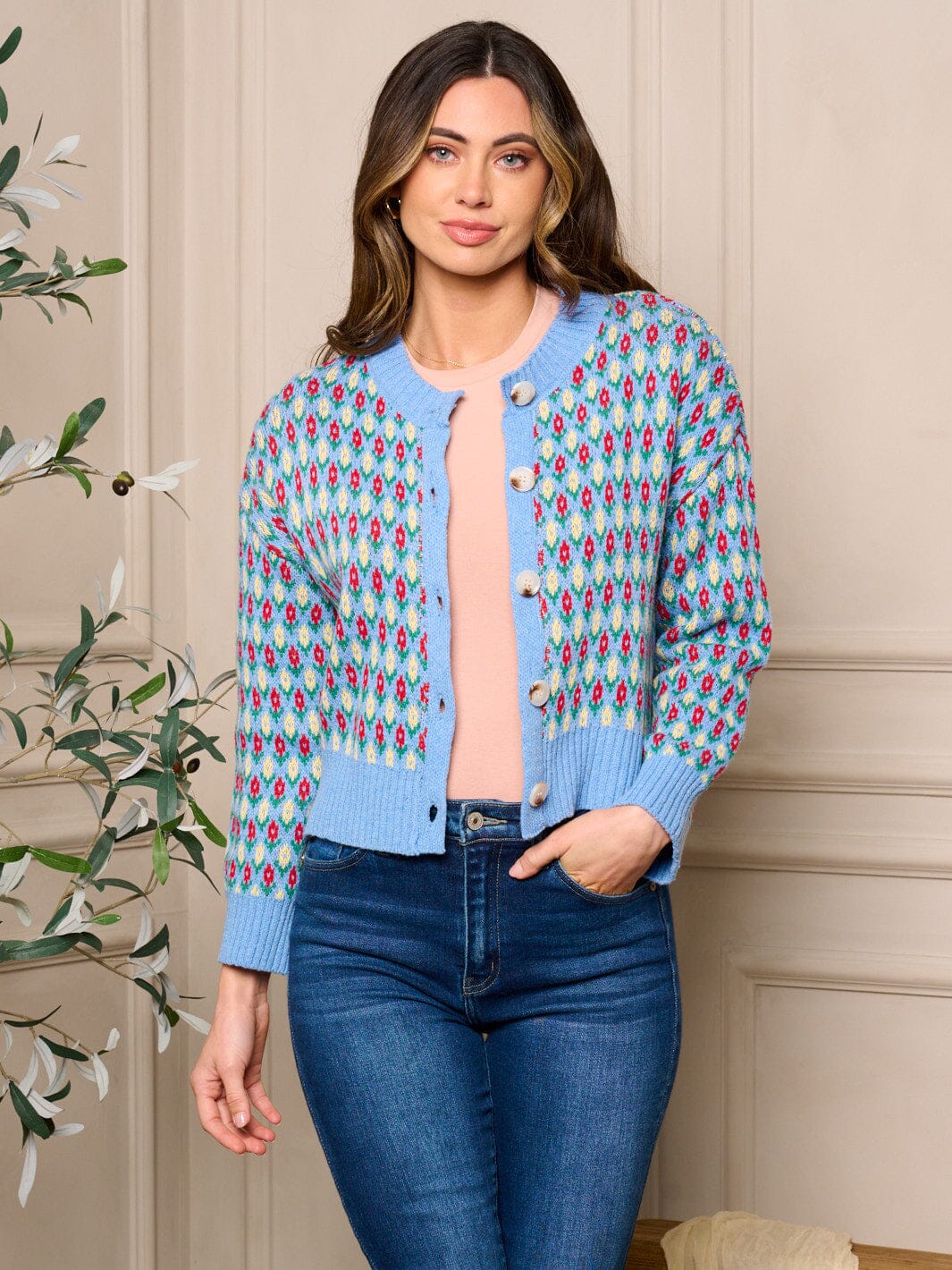 WOMEN'S LONG SLEEVE BUTTON CLOSURE MULTI COLORS SWEATER