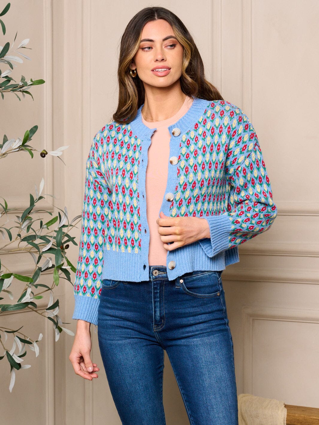 WOMEN'S LONG SLEEVE BUTTON CLOSURE MULTI COLORS SWEATER