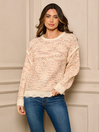 WOMEN'S LONG SLEEVE MULTI COLOR DETAILED SWEATER