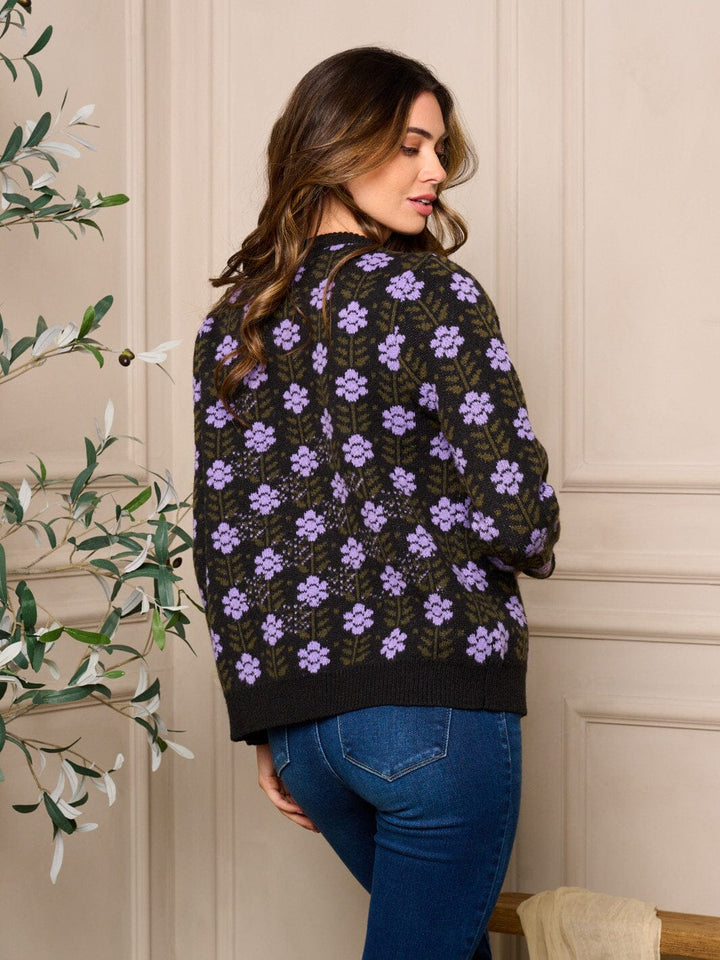 WOMEN'S LONG SLEEVE BUTTON CLOSURE FLORAL SWEATER