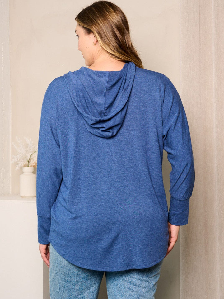 PLUS SIZE LONG SLEEVES V-NECK HOODED TUNIC TOP