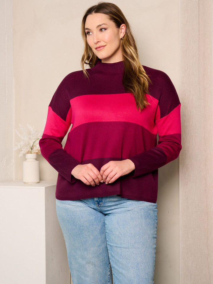 PLUS SIZE LONG SLEEVES COLORBLOCK MOCK NECK TOP
