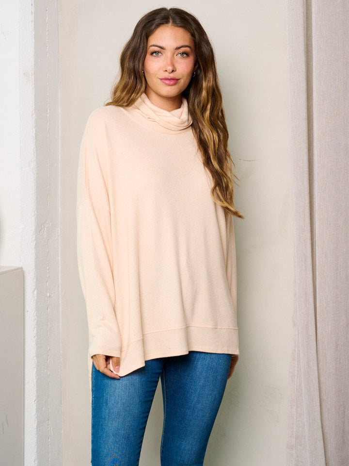 WOMEN'S LONG SLEEVE MOCK NECK HIGH-LOW TUNIC TOP