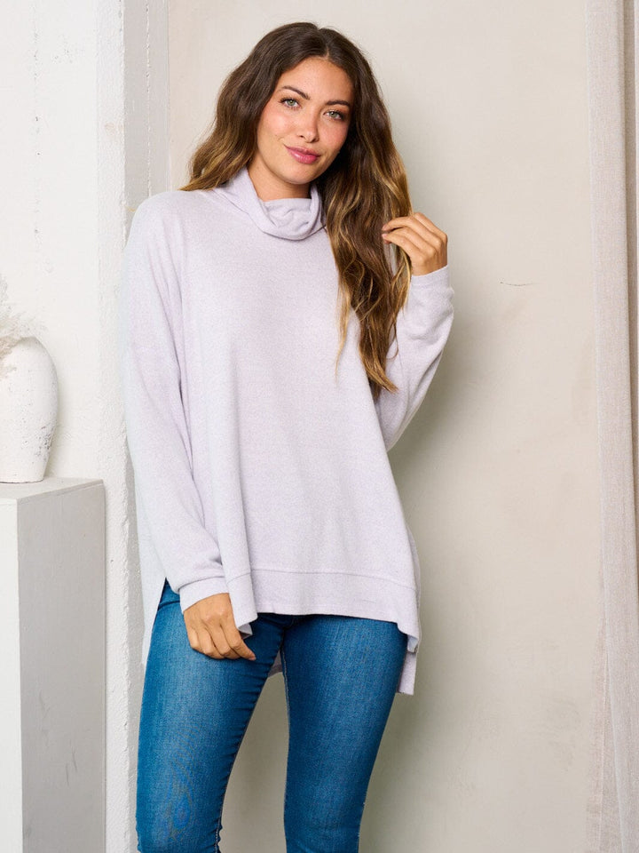 WOMEN'S LONG SLEEVE MOCK NECK HIGH-LOW TUNIC TOP