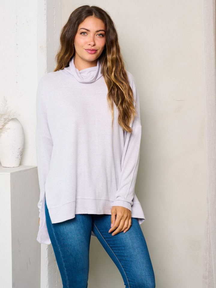 WOMEN'S LONG SLEEVE MOCK NECK HIGH-LOW TUNIC TOP