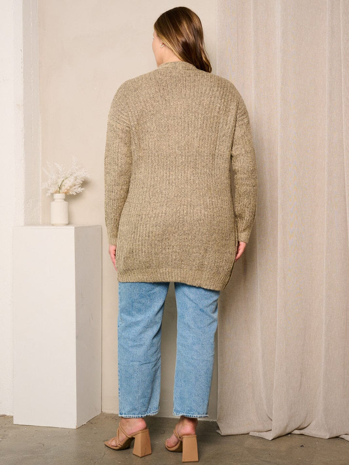 PLUS SIZE LONG SLEEVES OPEN FRONT POCKETS CARDIGAN