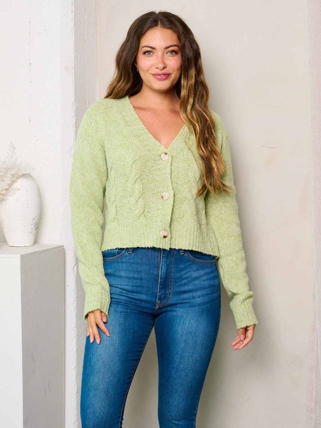 WOMEN'S LONG SLEEVES BUTTON UP KNIT SWEATER