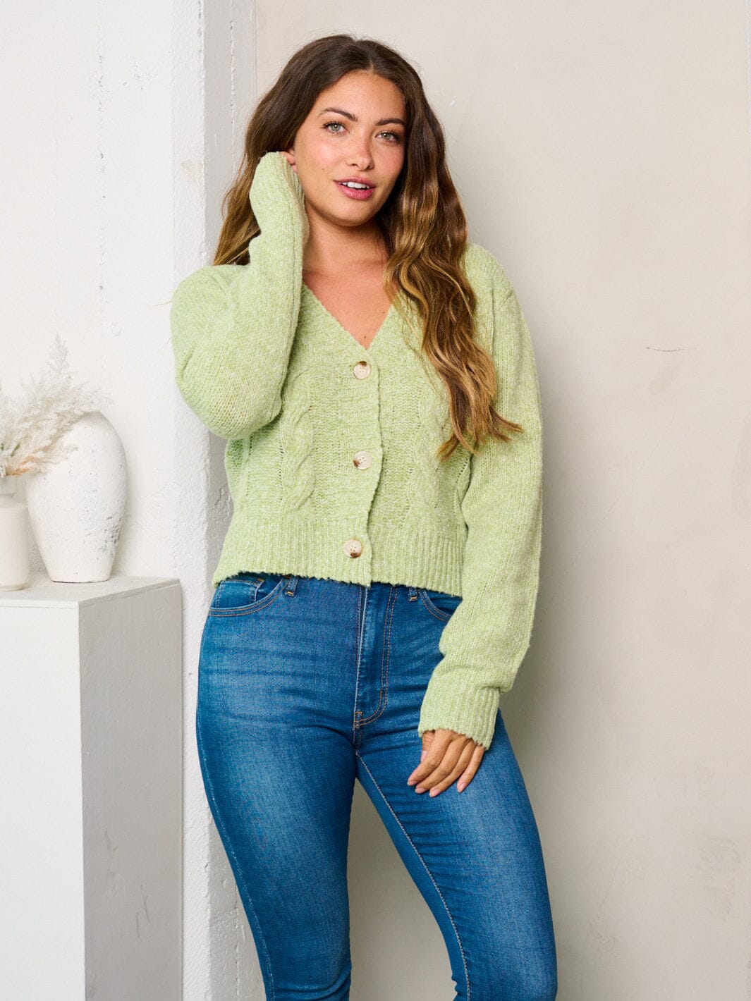 WOMEN'S LONG SLEEVES BUTTON UP KNIT SWEATER