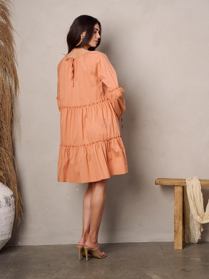 WOMEN'S LONG SLEEVE TIERED POPLIN MINI DRESS