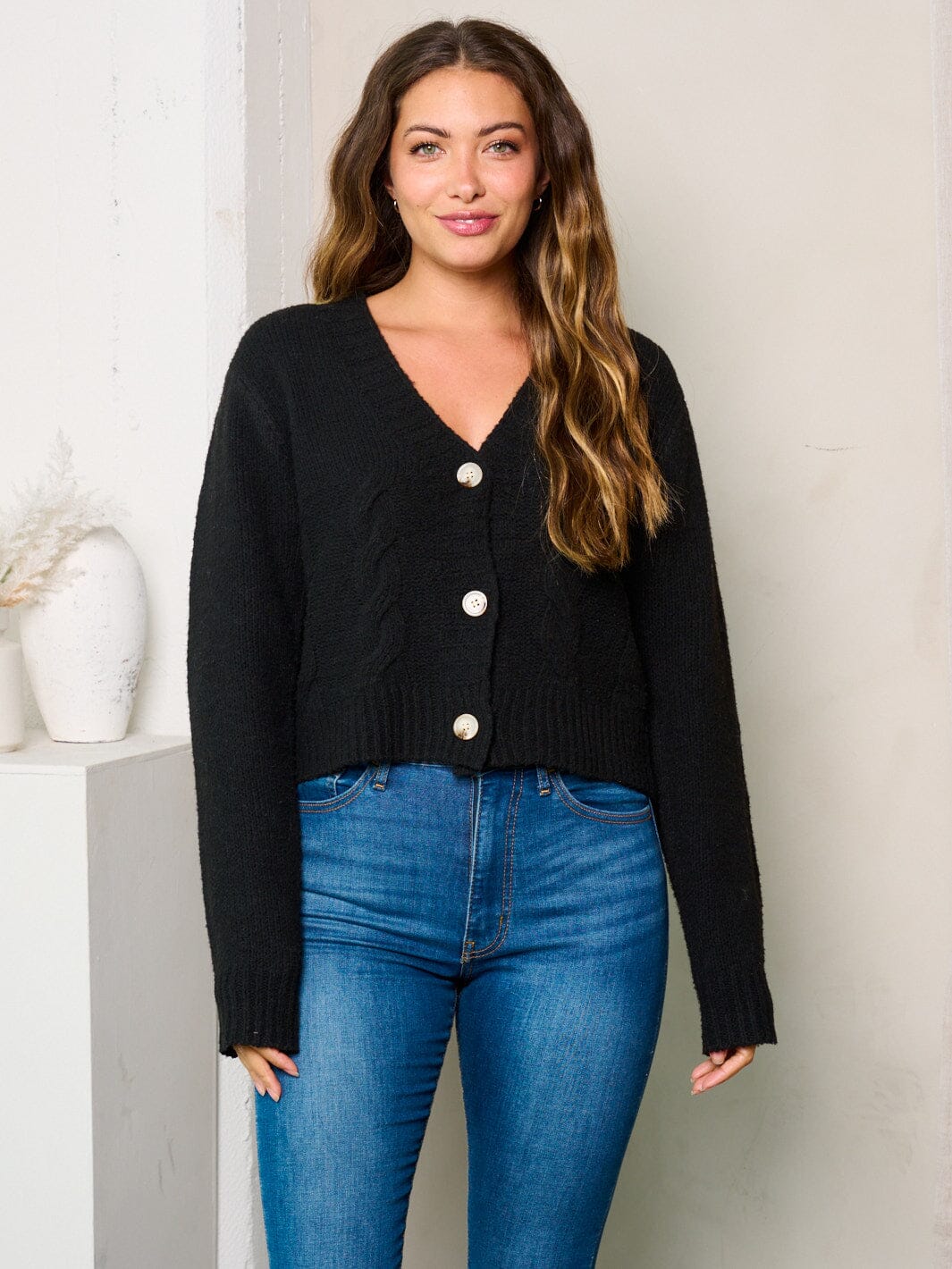 WOMEN'S LONG SLEEVES BUTTON UP KNIT SWEATER