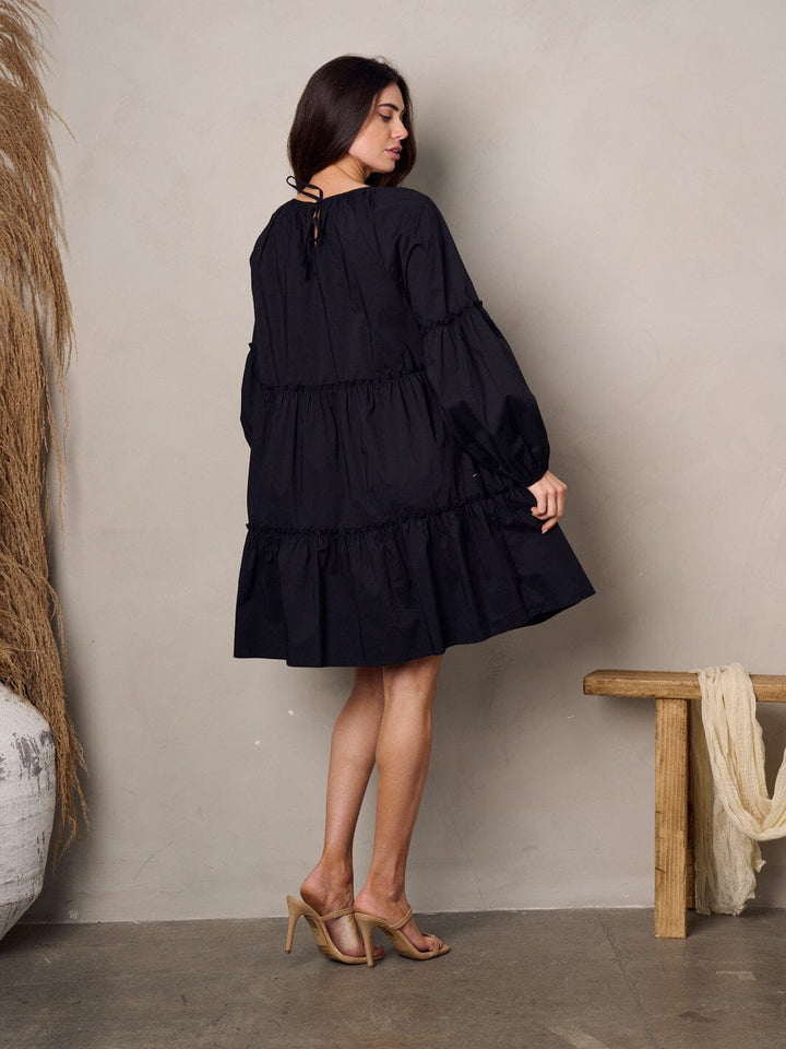 WOMEN'S LONG SLEEVE TIERED POPLIN MINI DRESS