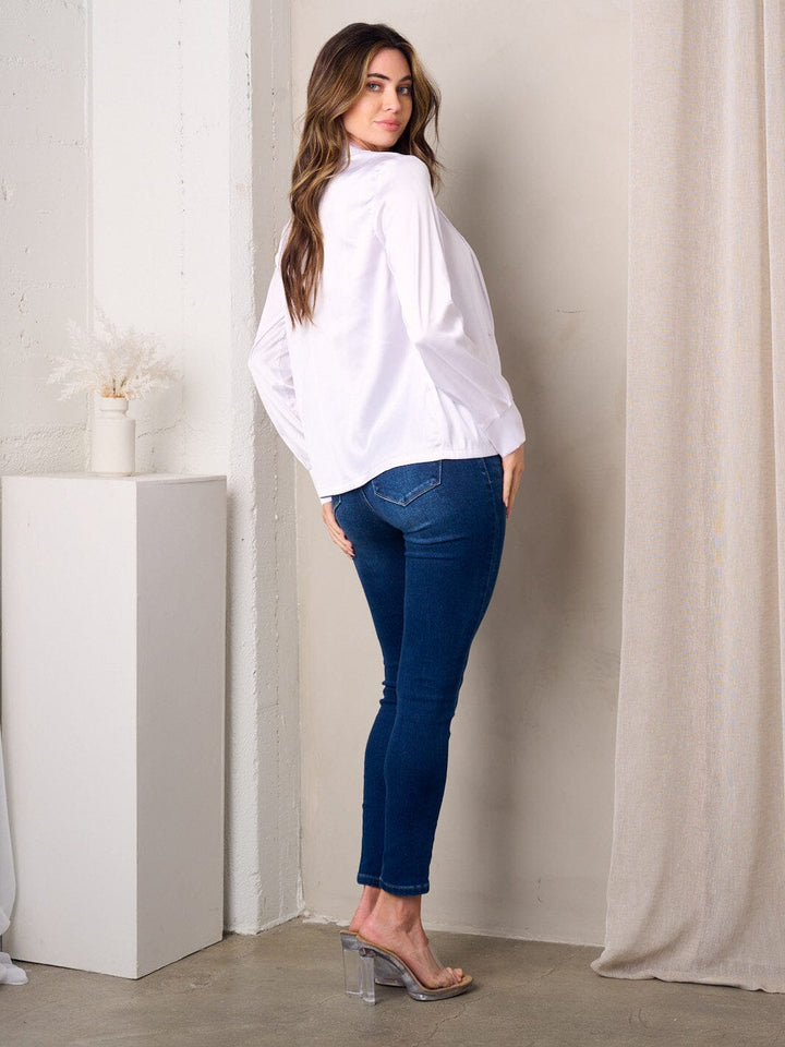 WOMEN'S CROP TOP & LONG SLEEVE BUTTON UP SATIN TOPS