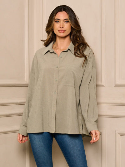 WOMEN'S LONG SLEEVE BUTTON UP BLOUSE TOP