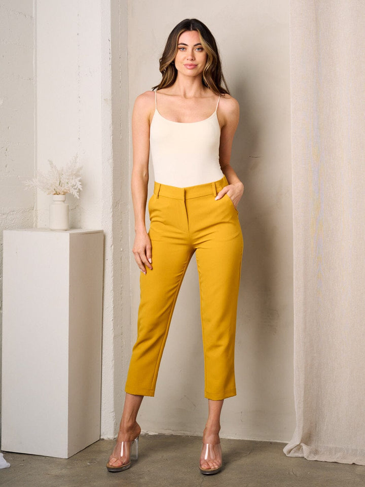 WOMEN'S BUTTON CLOSURE POCKETS CROP PANTS