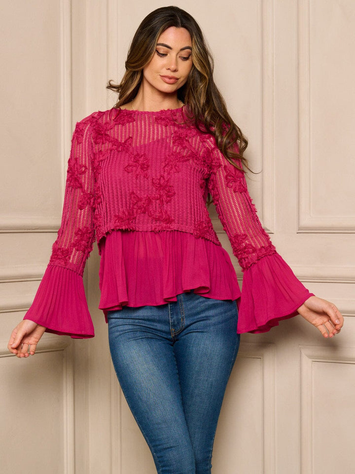 WOMEN'S LONG BELL SLEEVE PEPLUM DETAILED TOP