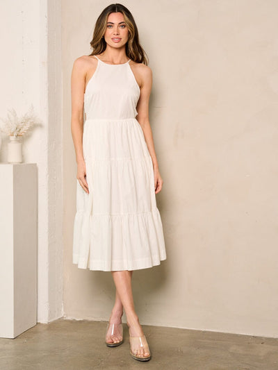 WOMEN'S SLEEVELESS OPEN BACK TIERED MIDI DRESS