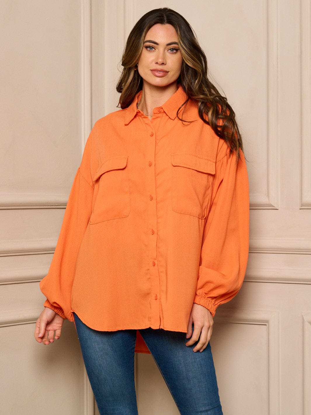 WOMEN'S LONG SLEEVE BUTTON UP OVERSIZED BLOUSE TOP