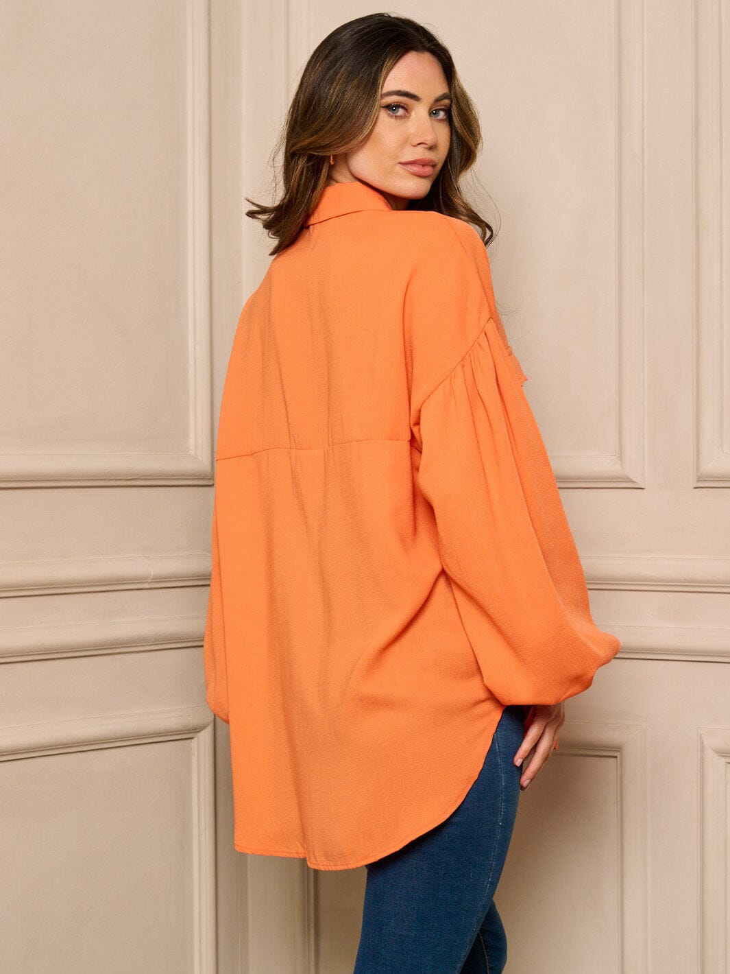 WOMEN'S LONG SLEEVE BUTTON UP OVERSIZED BLOUSE TOP