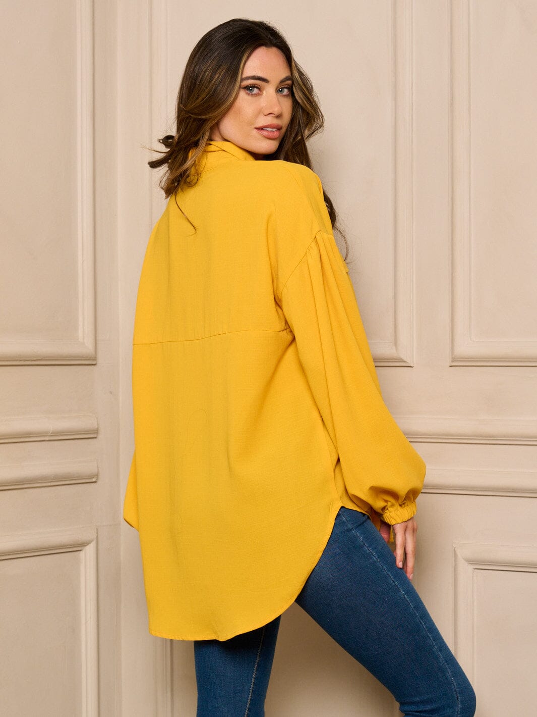 WOMEN'S LONG SLEEVE BUTTON UP OVERSIZED BLOUSE TOP