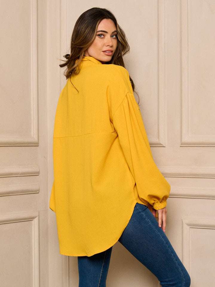 WOMEN'S LONG SLEEVE BUTTON UP OVERSIZED BLOUSE TOP