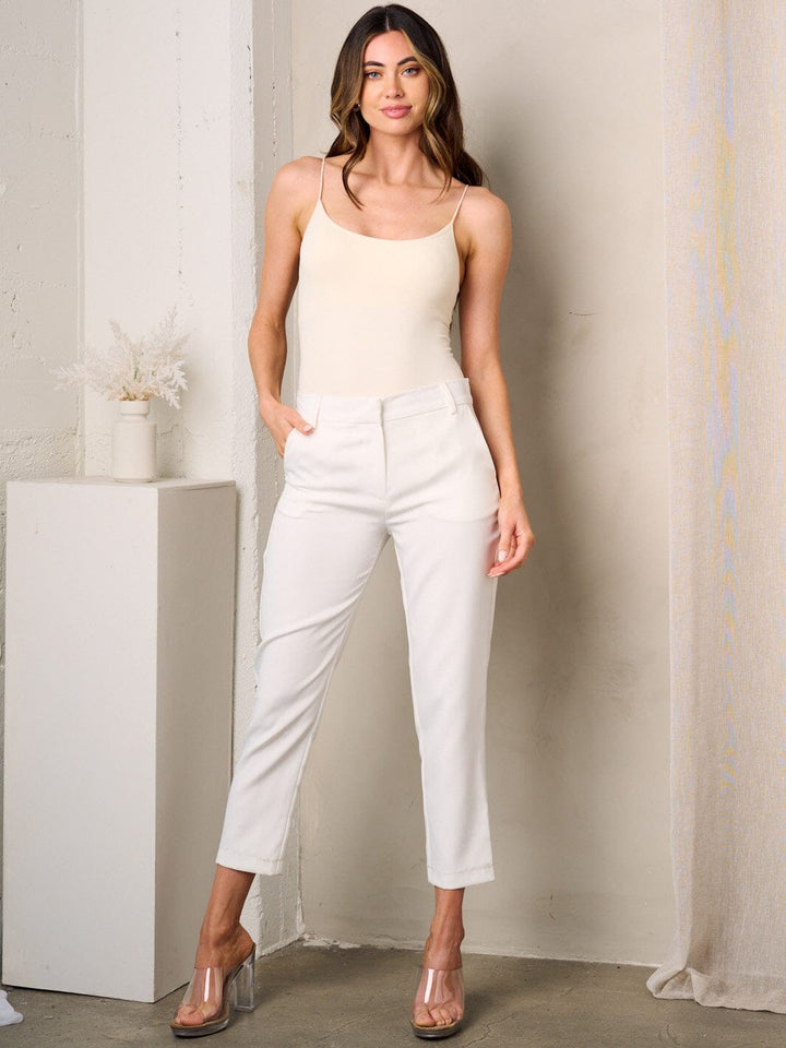 WOMEN'S BUTTON CLOSURE POCKETS CROP PANTS