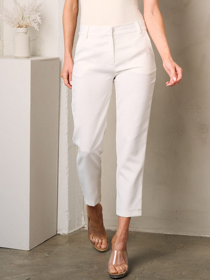 WOMEN'S BUTTON CLOSURE POCKETS CROP PANTS